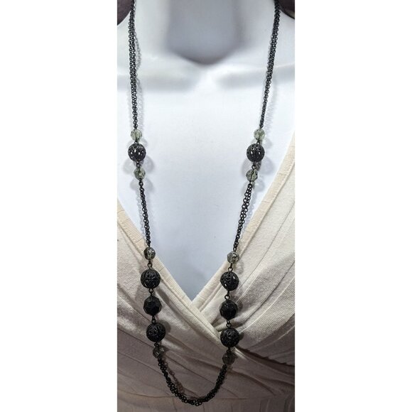 Jewelry - Gothic Matte Black Beaded Chain Station Necklace